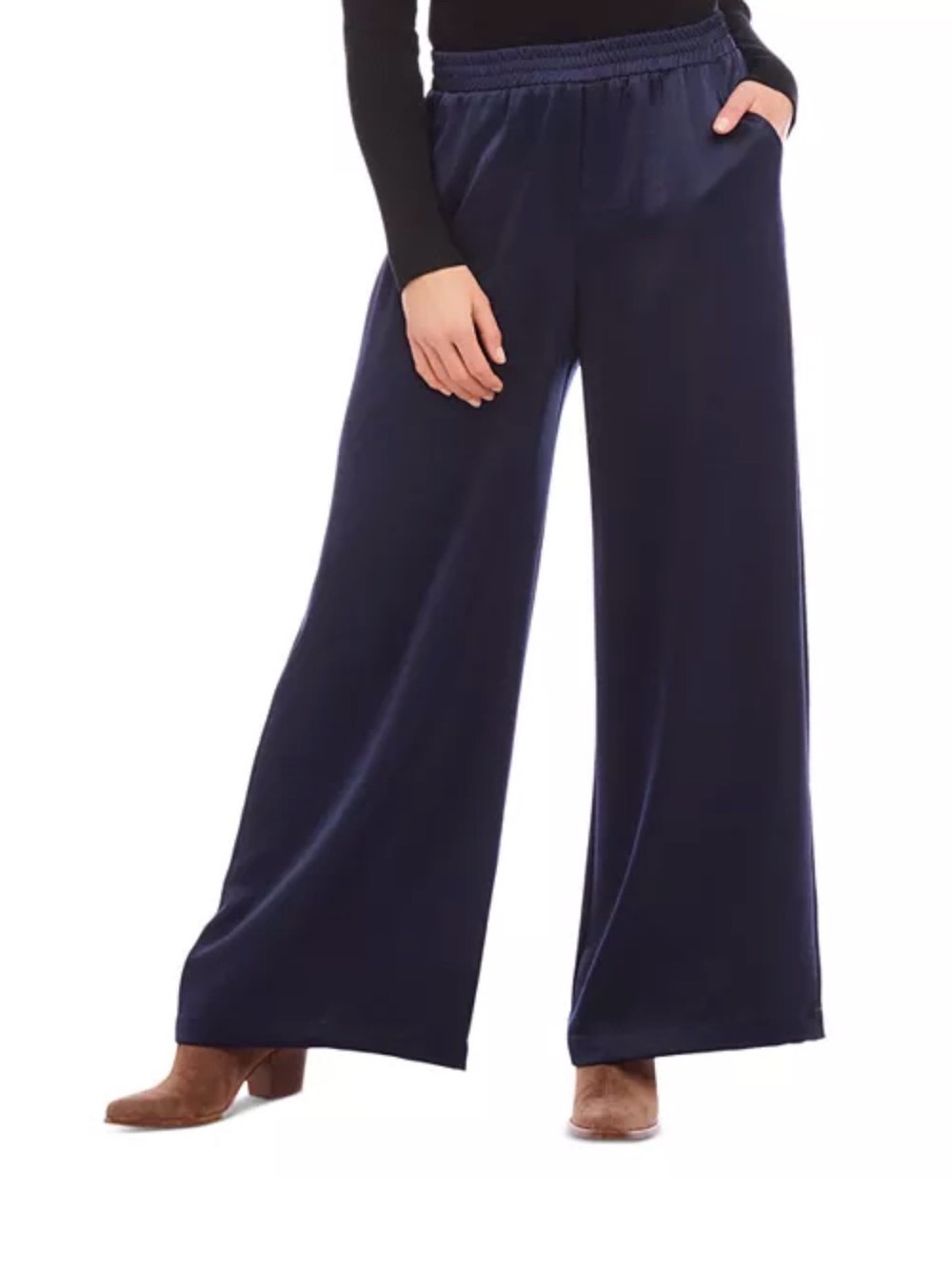 Karen Kane Regal Wide Leg Navy Satin Pants BNWT